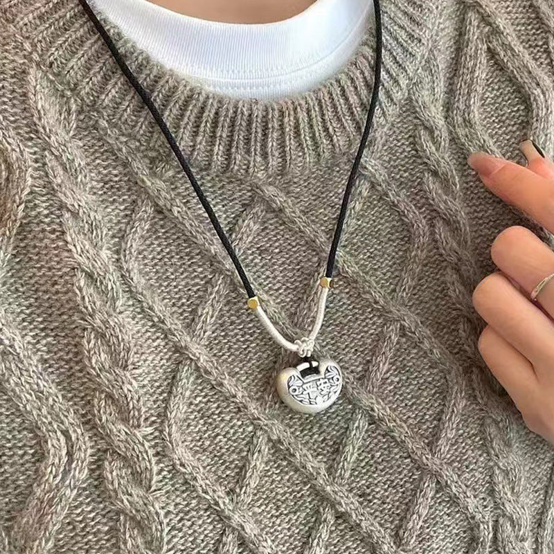 Antique Chinese Longevity Lock Necklace - 999 Pure Silver Feng Shui Blessing Pendant for Protection Gifts