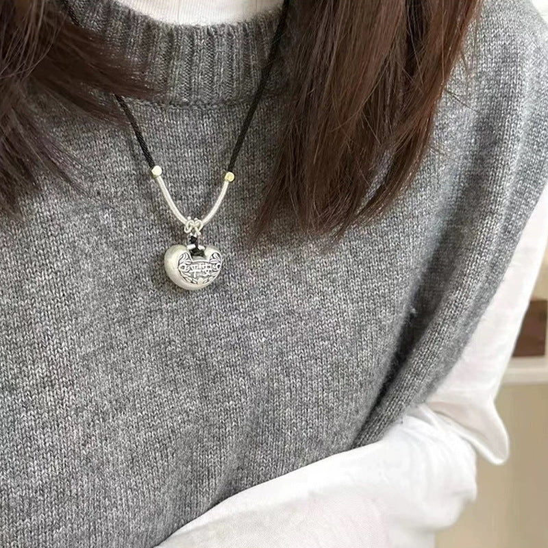 Antique Chinese Longevity Lock Necklace - 999 Pure Silver Feng Shui Blessing Pendant for Protection Gifts