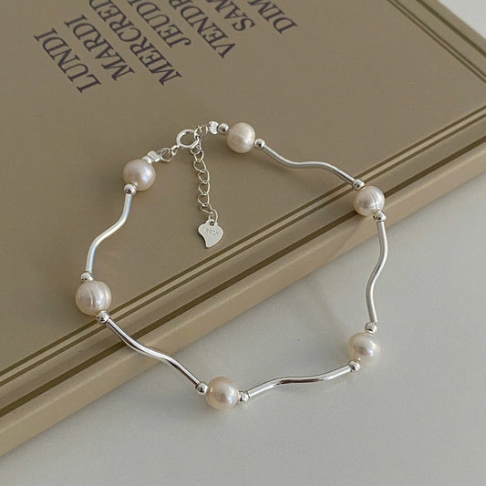 Minimalist Freshwater Pearl Bracelet in Sterling Silver - Exquisite Elegance",Bride Jewelry, Vintage Women Bracelet,Baroque Pearl Bracelet