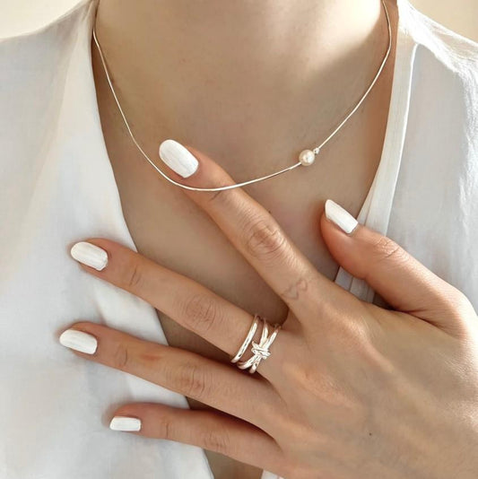 925 Sterling Silver Necklace with Freshwater Pearls - Simple and Elegant Clavicle Chain"
