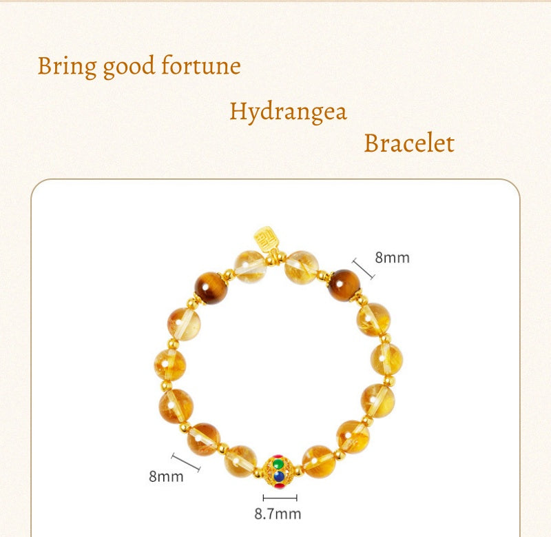 999 Pure Silver Hollow Ball Citrine Bracelet with Yellow Crystal & Tiger's Eye - Exquisite Design, Mystical Energy