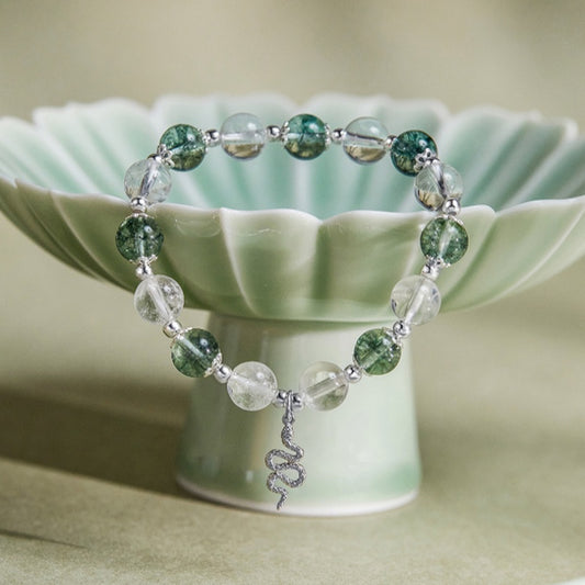 S925 Pure Silver White Crystal Serpent Ghost Green Phantom Bracelet